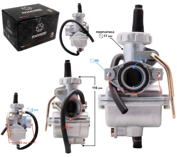 Gaźnik Moretti Street PZ20, 80cc 4T, p.17 mm, ssan