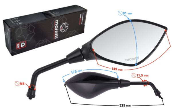 Lusterka L+R gwint 8mm Z HOMOLOGACJĄ MORETTI 3841 - obrazek 2